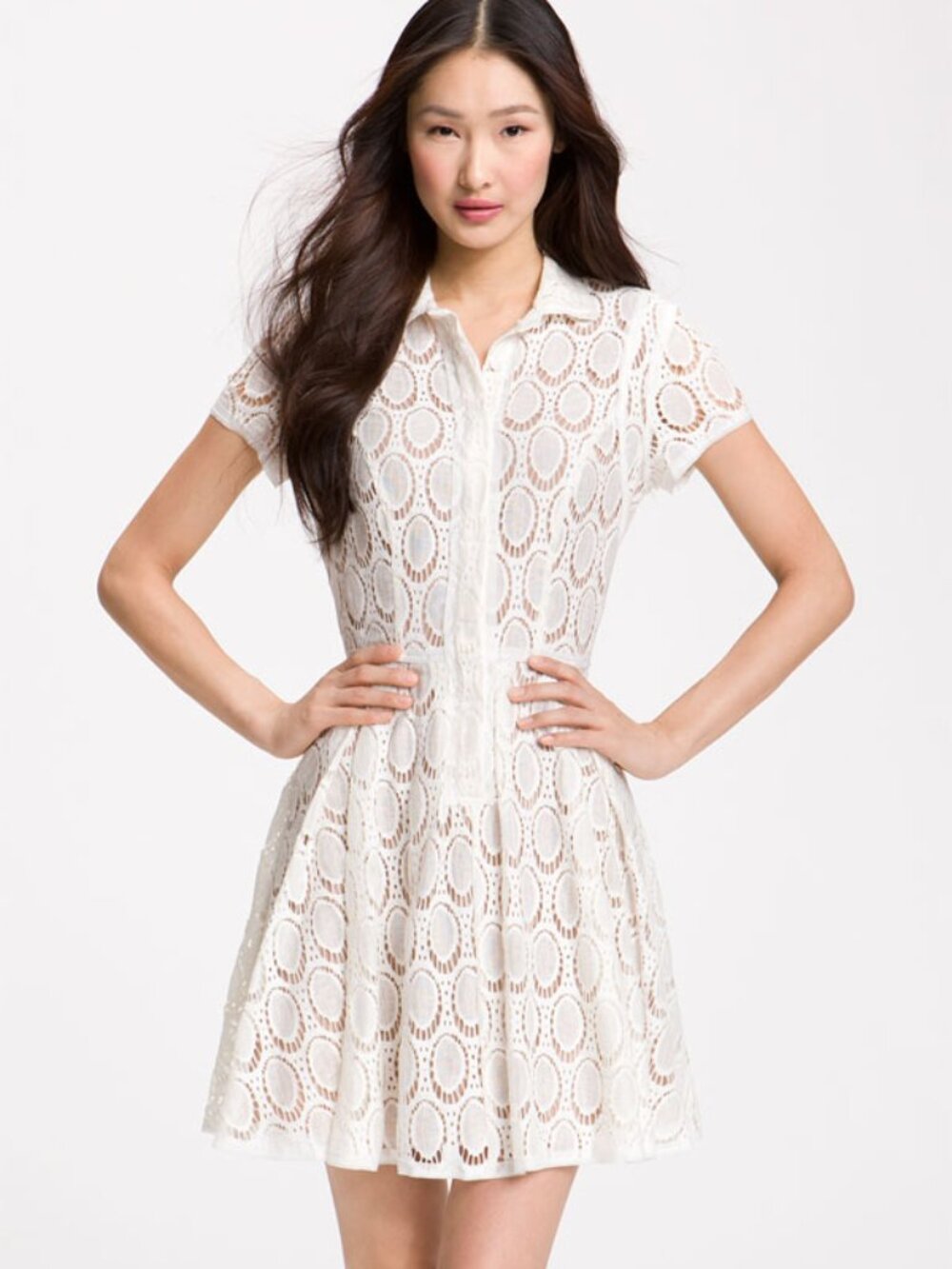 NWT BCBG Kiran Shirt Dress Eyelet White Fit Flare Coquette Preppy Romantic 4 S